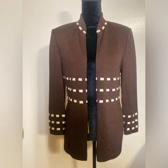 St.John Brown Zipper Blazer Cardigan Size: 2 - Picture 4 of 5